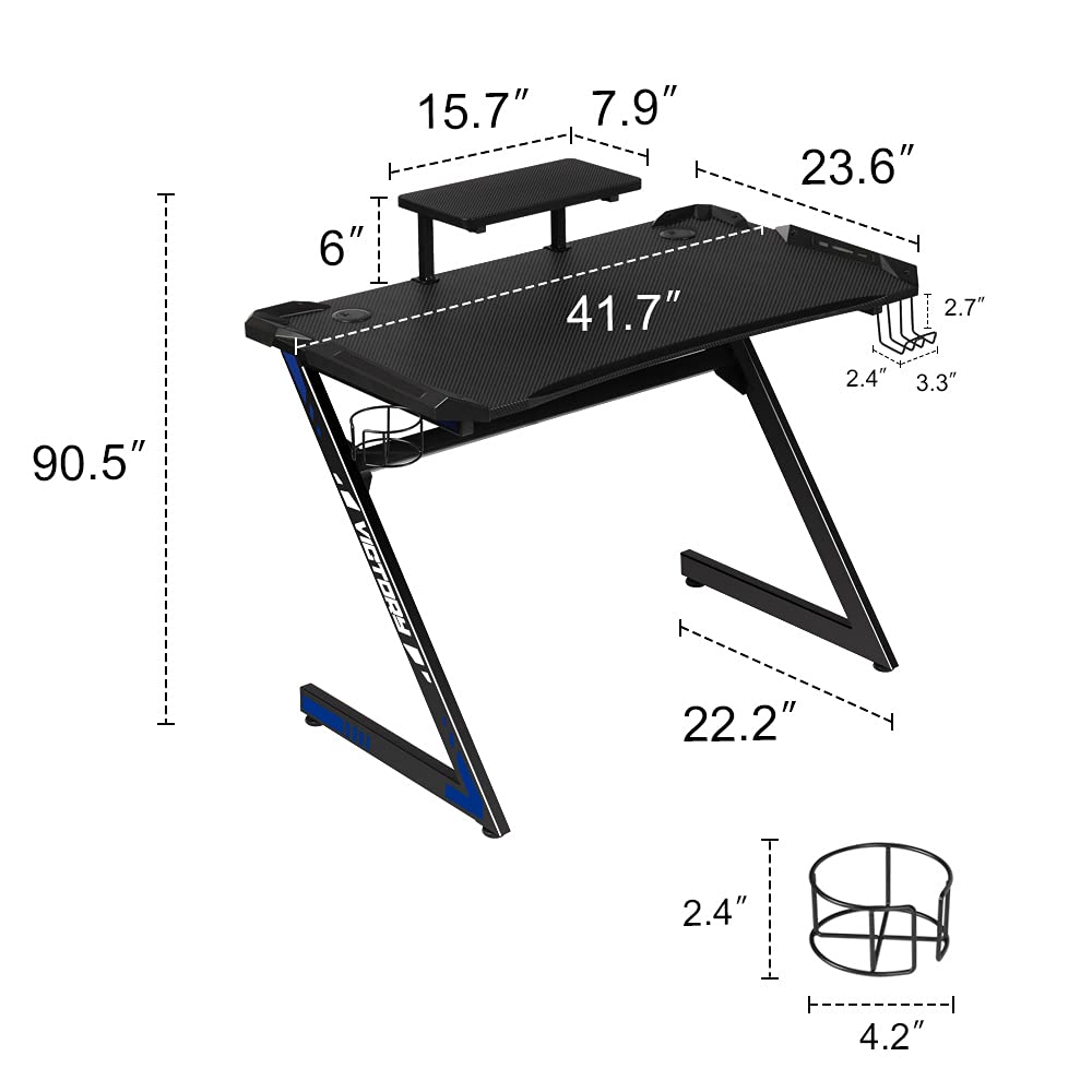 Gaming Computer Desk 42 Inch Large Gaming Table Z Shape Black Racing