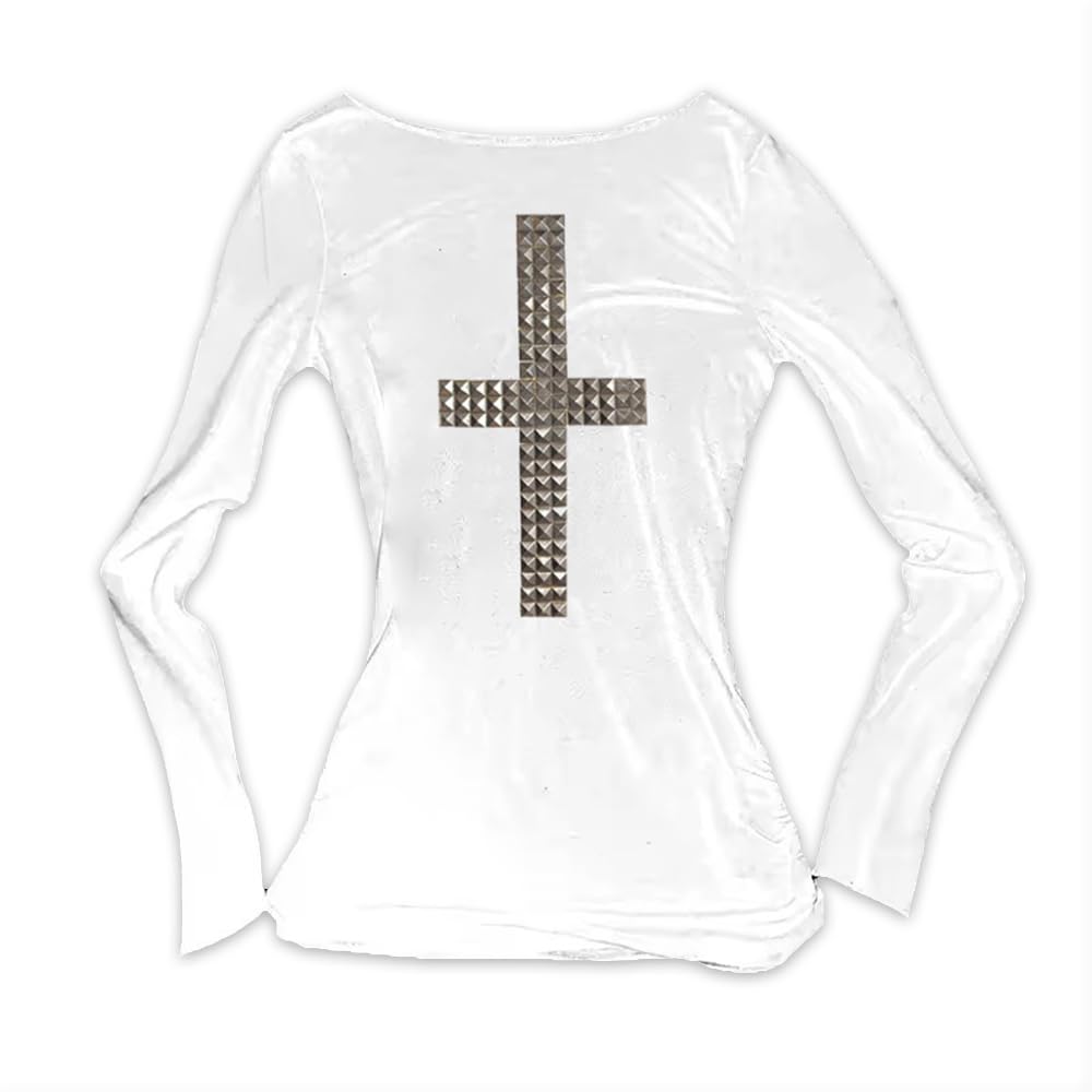 Long Sleeve Tops Emo Goth Y2k Grunge Shirt Vintage Cross Shirt Long Sleeve Shirts for Women Graphic Tees Streetwear