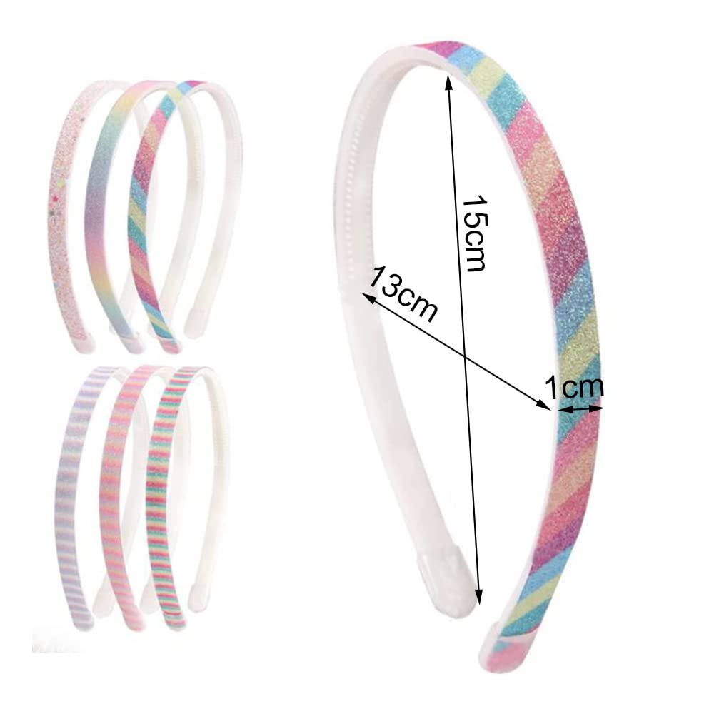 WLLHYF 3 cerchietti per capelli con glitter, in plastica, antiscivolo, con denti, coriandoli colorati, arcobaleno, accessori per capelli da bambina ( stelle + arcobaleno