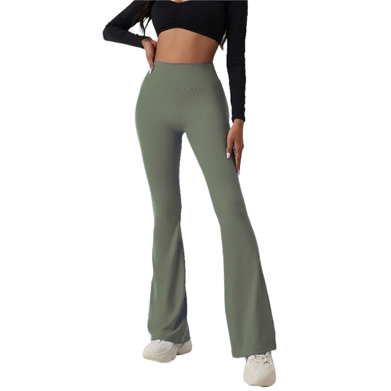 ZHOUXYFDC Butt Lifting Leggings Flared Pants For Women's Yoga High Waisted And HipTight Pants Wide Leg Fitness Pants Quick Drying(GREEN2,M)