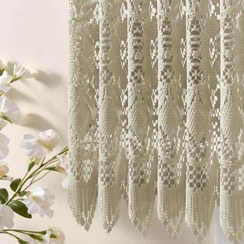 Boho Valance for Kitchen Window Light Filtering Eyelet Crochet Valance Curtain Tier for Cafe Decor...