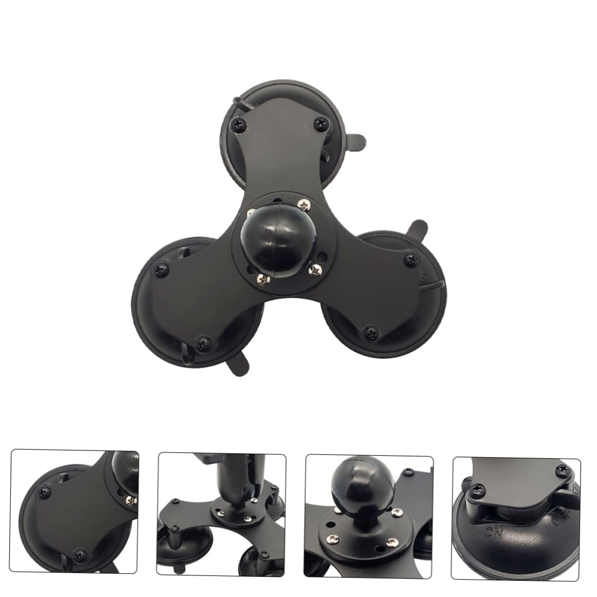 Operitacx Soporte de Ventosa Triple para Parabrisas Ajustable Negro | Base Bloqueo, Rótula 360° y Montaje de 1, 5 Pulgadas, Aleación y Nylon