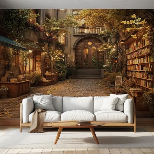 Générique Papier Peint Panoramique Bibliothèque Rétro, Papier Peint Chemin Bibliothèque Fond pour Chambre Wallpaper, Fresque Murale pour Salon Salle Deco Murale, 100x70cm D&O27
