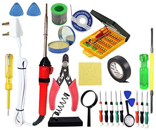 63% OFF on ALDECO: (25 in 1) Soldering Iron Tool Kit (25 W) | Iron | Wire | Flux | Wick | Stand | Cutter | Lense | Screw Driver | Sponge | 2 clips | Tester | Tape | Precision Screw driver Kit.