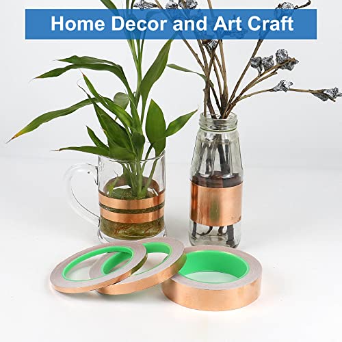 Image of BOMEI PACK Copper Foil Tape 3 Pack (1.97mil x 1inch 1 /2inch 1 /4inch x 66ft) with Conductive Adhesive for Electrical Repairs, Guitar, Stained Glass, Paper Circuits