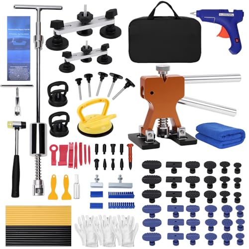 139pcs Dent Puller Kit Paintless Dent Removal Kit for Dent Repair Car Dent Repair Kit with Golden Lifter Bridge Puller Slide Hammer T-Bar Car Dent Puller for Car Refrigerator Door Ding Repair