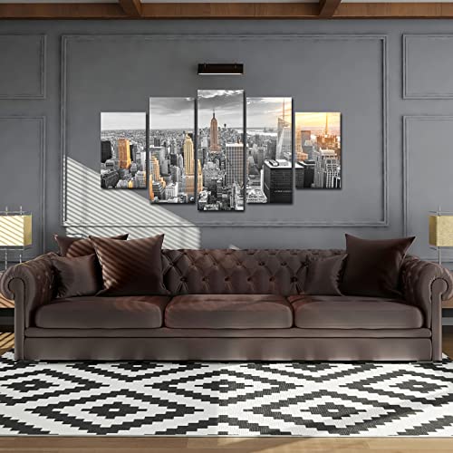 Conipit Large Size 5 Pcs New York Skyline Wall Art Canvas Empire State Building In Sunrise Painting Pictures Modern Cityscape Artwork For Living Room Office Wall Decor Framed Ready To Hang #TOP4