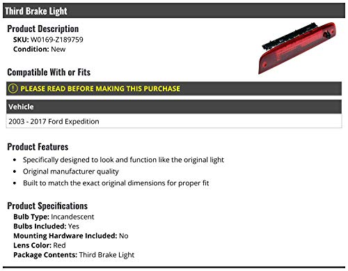Marketplace Auto Parts Third Brake Light Incandescent Lens - Compatible with 2003-2017 Ford Expedition