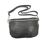 bodybag leder schwarz Groß genug für Handy, Portemonaie, Gelbörse, Lippenstift. Mit einer Reißverschlusstasche innen und hinten. Riemen verstellbar.
