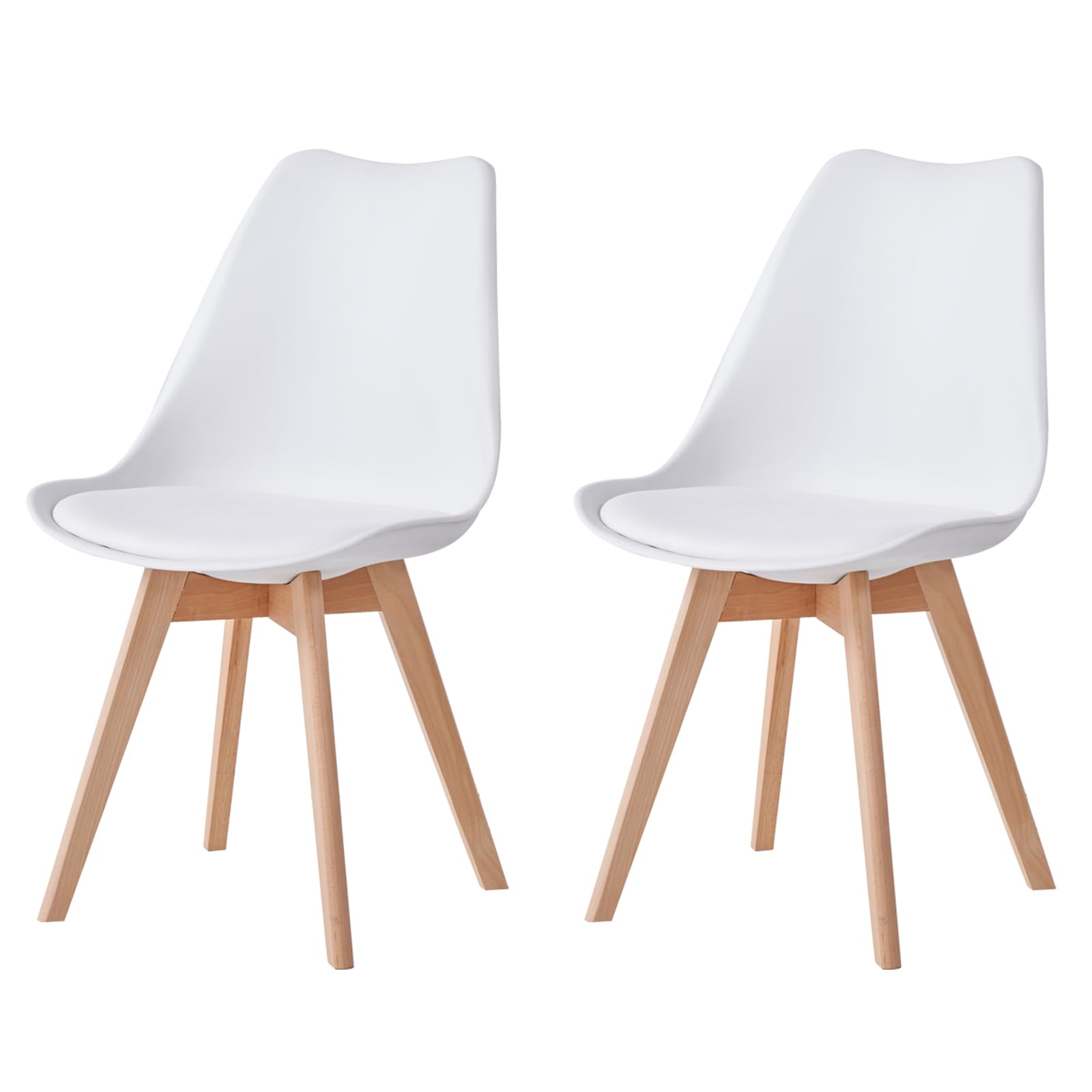 JZGORC Juego de 2 Sillas de Comedor, Sillas de Cocina Nórdicas, Sillas de Oficina con Patas de Haya Maciza para Dormitorio, Sala de Estar, Cocina - Blanco