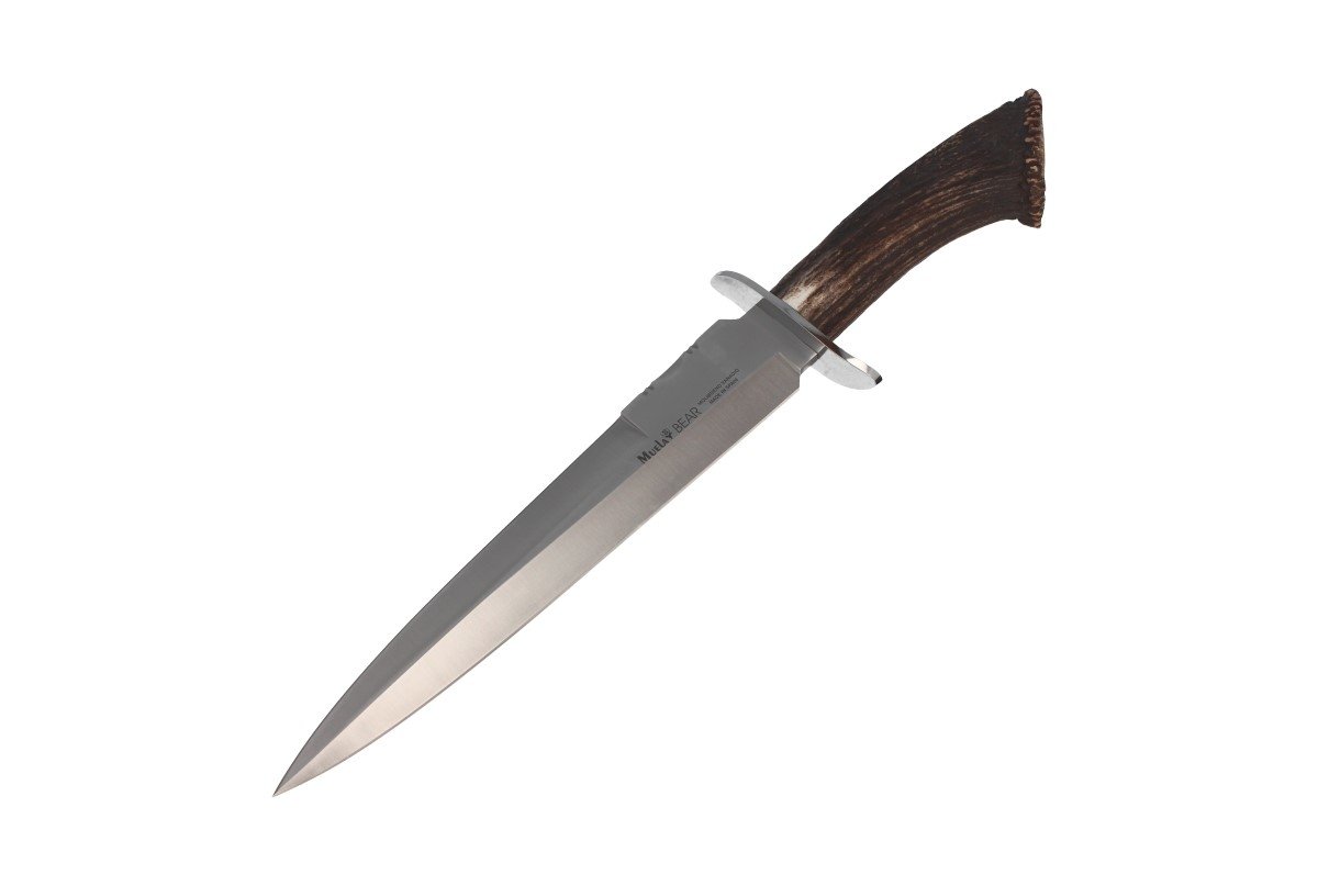ELECTROPOLIS BEAR-24S Jagdmesser, Hirschschaftsmanschette, Edelstahlkreuz, mit Rose, MOVA 24,5 cm Klinge + Mehrzweck-Geschenkkarte