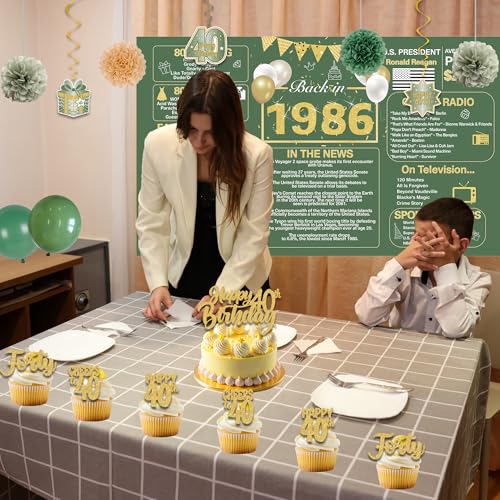 Image of Crenics Green and Gold 1986 40th Birthday Decorations for Men Women