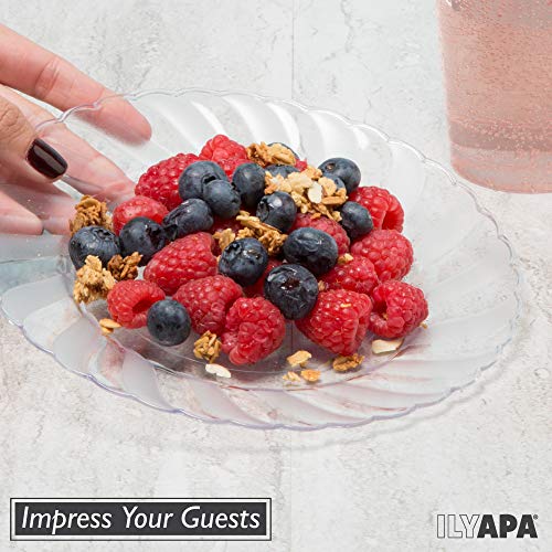 Ilyapa 100 Premium Clear Plastic Plates For Dinner Party Or Wedding - 6 Inch Fancy Disposable Plastics Plates With Scalloped Edges #TOP2