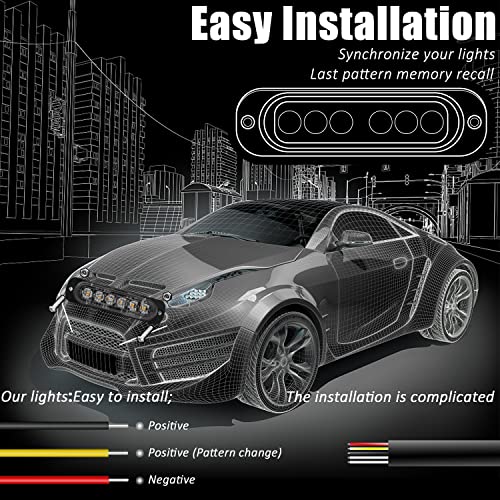 6 LED Strobe Light Bar – Super Bright Emergency Beacon – 11 Flash Patterns – White & Amber – 12V-24V