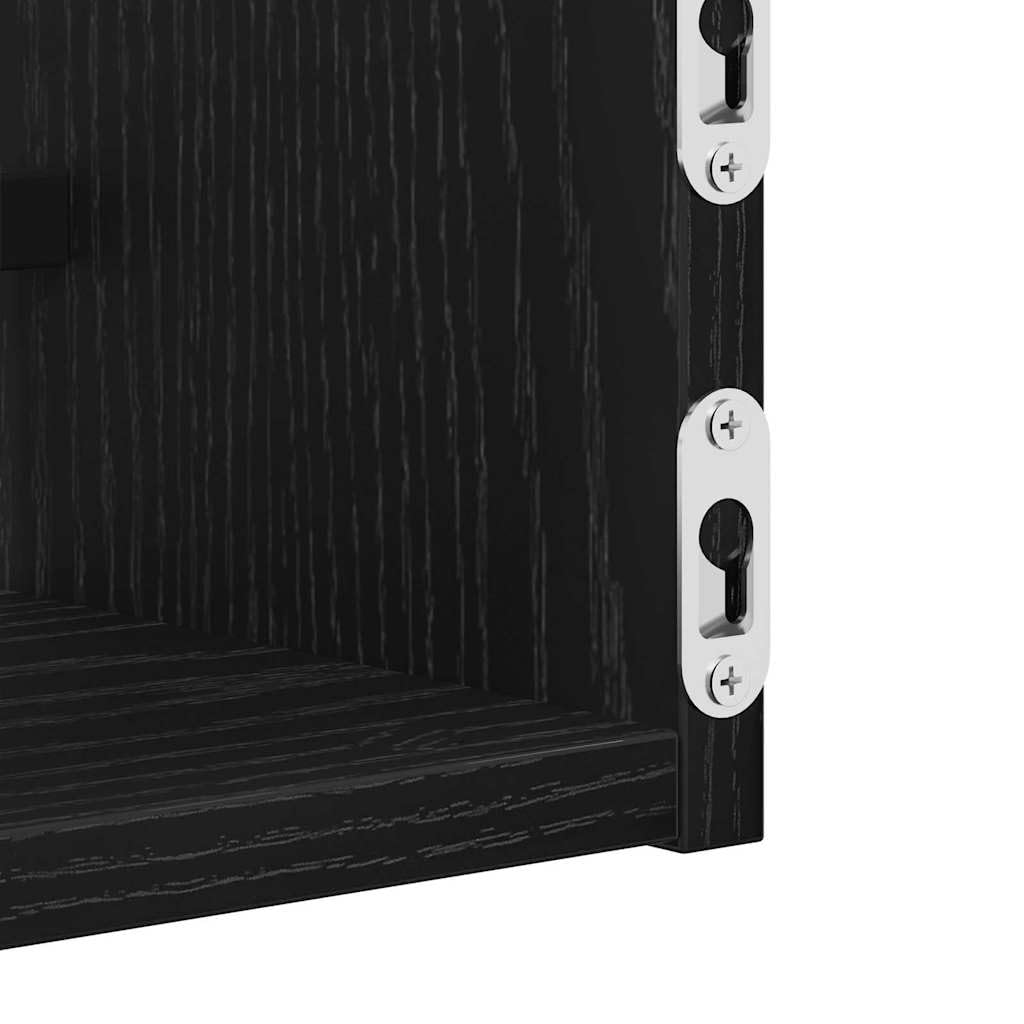 Regał ścienny zestaw 2-częściowy, kolor czarny, imitacja dębu, 80 x 16 x 14 cm, materiał drewnopochodny z metalowymi elementami, wiszący regał na książki do salonu i biura