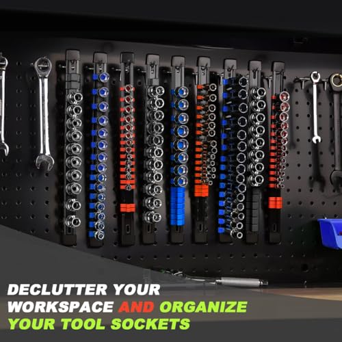 Image of 6 Pcs Socket Organizer Rail Set, Premium Socket Holder, Heavy-Duty Socket Rack Kit With 86 Clips 1 /4-Inch x 32 Clips, 3 /8-Inch x 30 Clips, 1 /2-Inch x 24 Clips - Ideal for Tool Storage