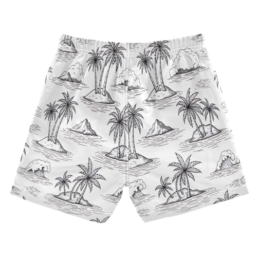 Boys Short Swim Trunks, Baby Swim Shorts 2t, Palm Trees White2
