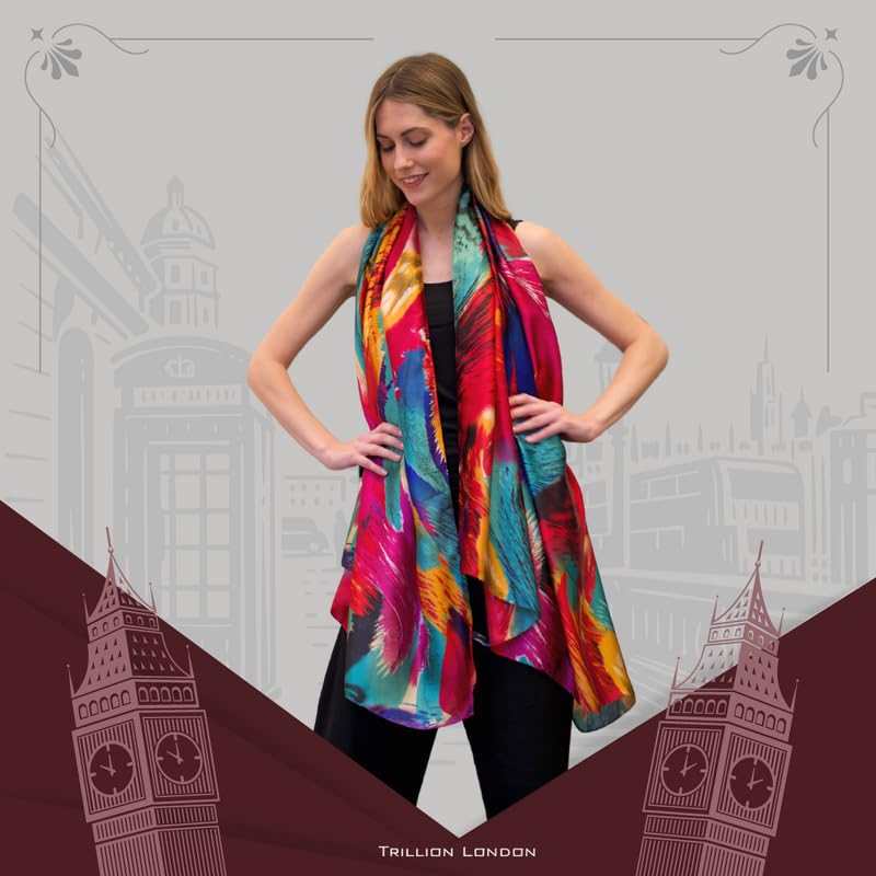 Image of Trillion London Spring Collection | Designer Silk Scarf For Women UK | Lightweight Neck Scarves | Shawl Wraps | Suitable for Daily Life | Smooth & Soft Finish | Gift for Women | Size-180cm x 90cm