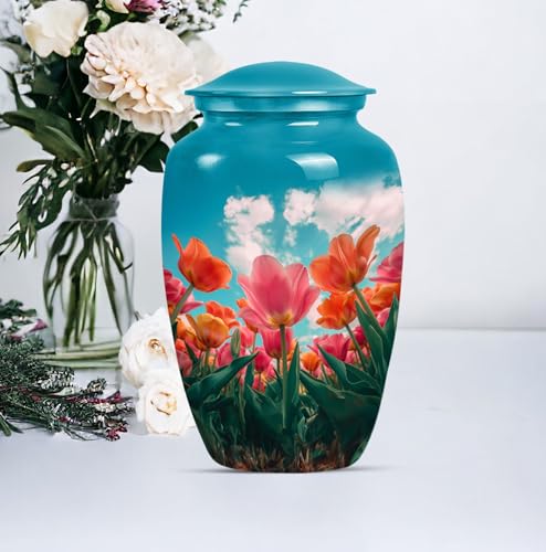 Image of Personalized Tulip - Human Cremation Urn - Funeral Urn for Mom & Dad - 10 Inch - Large with Velvet Bag - Unique Urn for Human Ashes - Decorative Urn - Burial Urns - Ashes Urns Human Remains