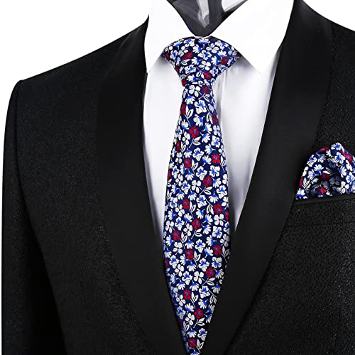 Image of Alizeal Mens 3.15inches Leaf Flower Pattern Tie Set | Floral Pattern Pocket Square Perfect for Fall Winter Business and Holiday Events