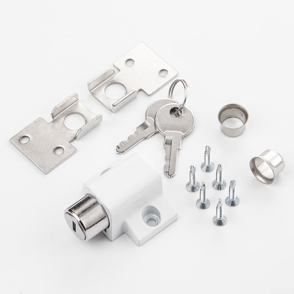 Aluminum Alloy Sliding Lock for Child Safety & Home Security – Finger-Press Mechanism, No-Drill Installation, Fits Left/Right Moving, 40 x 25 x 19 mm, White or(White)