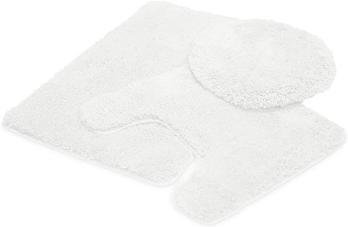 Amazon.com: 3 pc Solid Pure White Bathroom Rug Set Bath Mats Bath Set ...
