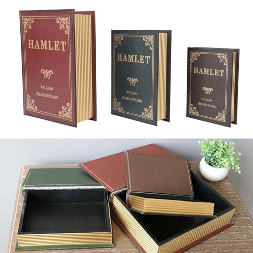 Conjunto de 3 Caixas de Livros Decorativas, Caixa de Armazenamento de Bugigangas Em Formato de Livro