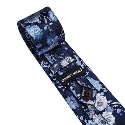 Image of Barry.Wang Flower Ties for Men Handkerchief Cufflinks Set Wedding Necktie Set Party