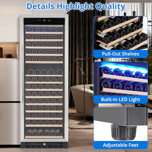 Image of 177 Bottle Wine and Beverage Refrigerator, Freestanding Compressor Wine Cooler Refrigerator with Digital Temperature Control and Single Glass Door, Quiet Operation and Elegant Design for The Wine Love