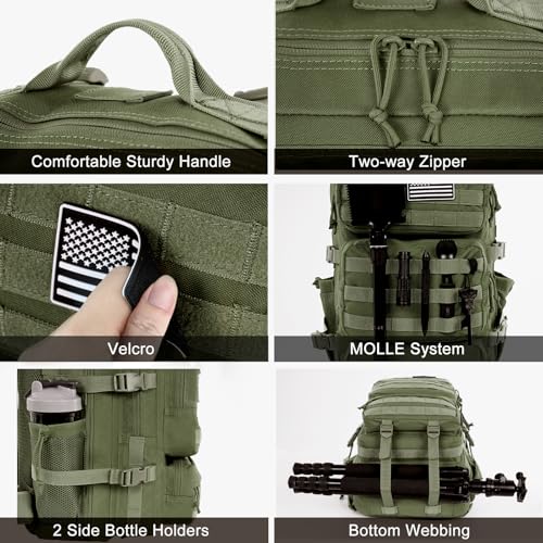 Image of Military Tactical Backpack 50L Large Day Backpack for Men Molle Army 3 Days Assault Pack Bug Out Bag Water Resistant and Heavy Duty Hiking Treeking Rucksack - Dark Green