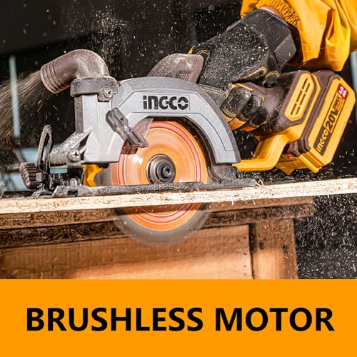 Image of INGCO 20V Cordless Circular Saw (Body Only) 140mm, Brushless Motor, 6300RPM Max. Cutting Depth 50mm (90) Electric Circular Saw, 20mm Arbor CSLI1402