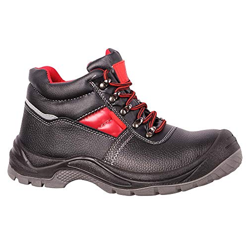 Zapatos de Trabajo para Hombres, Zapatos de Seguridad S3 con Puntera de Acero, Zapatos de Trabajo Impermeables, Antideslizantes, Negros, Cuero, Zapatos de Seguridad, Botas de Trabajo Ligeras, 42