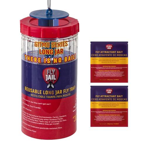 Fly Jail Long Jar Reusable Outdoor Fly Trap with 2 Flies Inn Attractant Baits