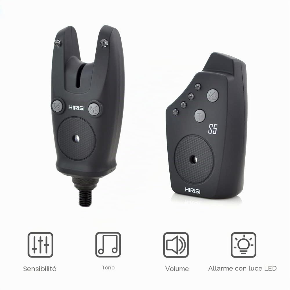Hirisi Tackle Allarme di morso di pesca wireless impostato in borsa per il trasporto (FBM-S5-4)