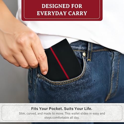 Full-Grain Front Pocket Wallets for Men - Compact & Spacious Thin Leather Wallet w/ 3 Card Slots, Plastic ID Slot, Stash Pocket, Billfold Section & More - RFID Blocking Bifold Wallets for Men4