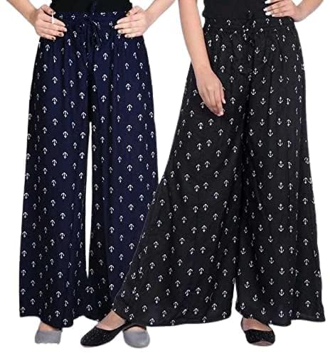 kbnbj Printed Palazzo Pants for Women and Girls – Western Style Combo (Free Size, Waist 28-36 Inches) – Lightweight & Comfortable Trousers for Casual Wear Multicolour-picture-19