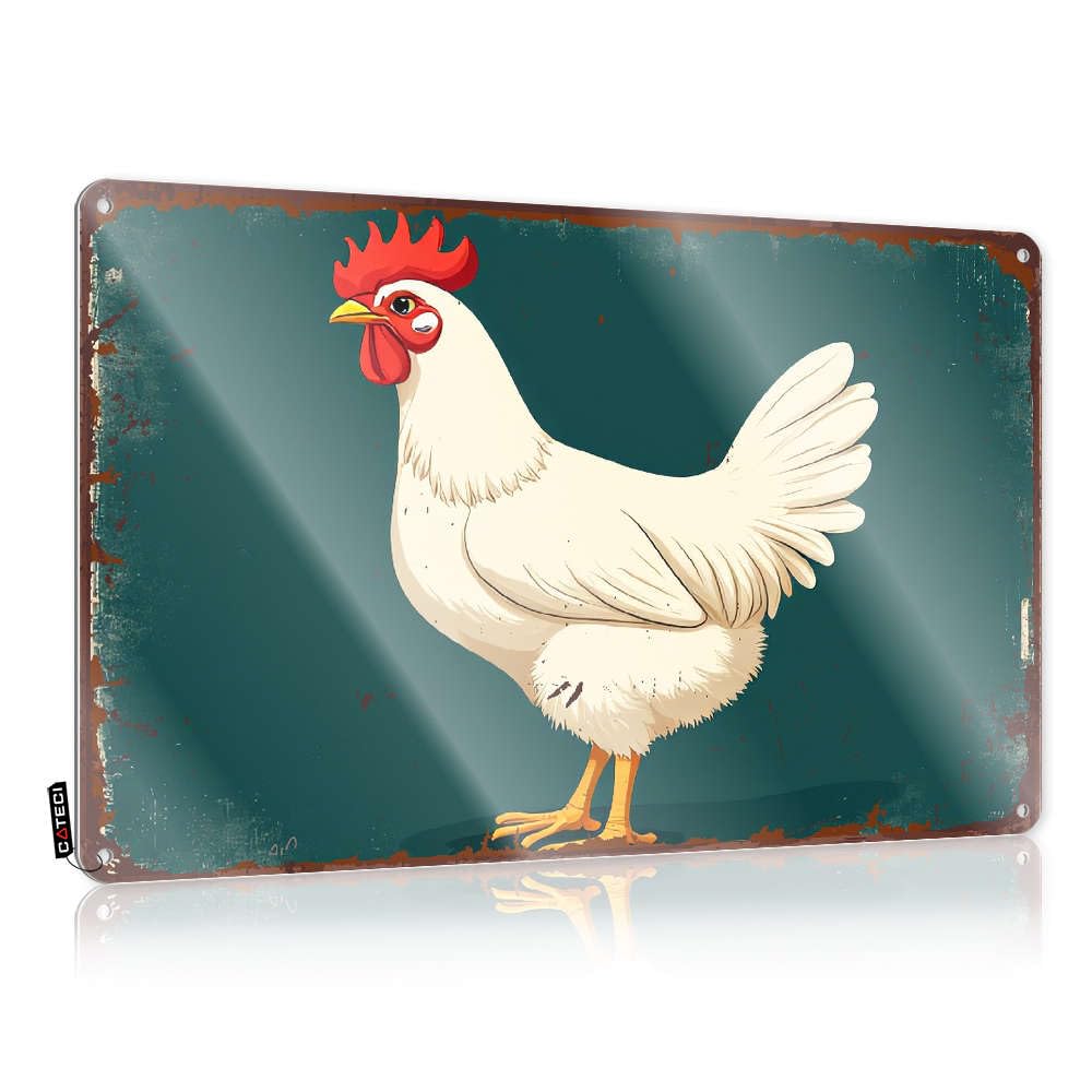 Artwork Faded Funny Wall Signs - A White Chicken With A Red Comb. Rustic Wall Art Rules Easy Hang For Man Cave Bar(30X40CM)