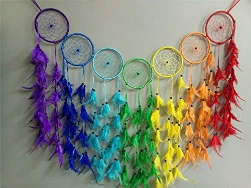 5" D 7 RING COLORS Wall Decor CHAKRA Dream-catcher a KINNEX Collection – Dream Catchers – Native American –3 ft Horizontal Made with Wooden Beads and
