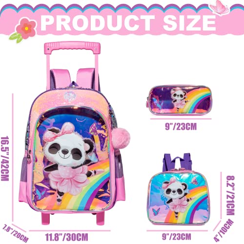 Panda Rolling Backpack for Girls with Lunch Box Kids Backpack with Wheels for School Sequin Trolley Trip Luggage Rolling Backpack for Kindergarten Girls Elementary2