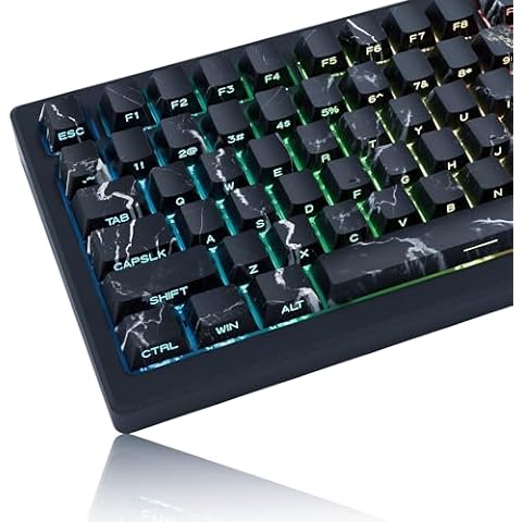 PBT Keycaps -Shine Through Keycaps, Keycaps 75 Percent, Side Print Keycaps Dye Sub, Cherry Profile Custom Keycaps, 136 Keys Dye-Sub Keyboard Keycap for 61/68/84/87/98/100, Marble Texture Cover