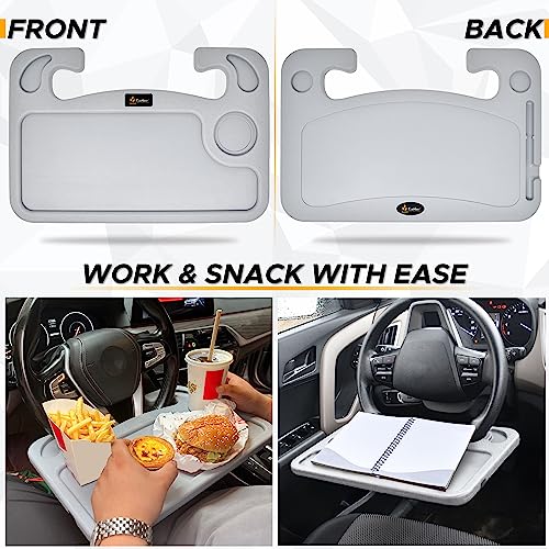 Image of EcoNour 2 in 1 Car Steering Wheel Tray (Grey) | Multipurpose Car Steering Wheel Desk for Laptop and Food | Car Tray for Eating | Steering Wheel Accessories