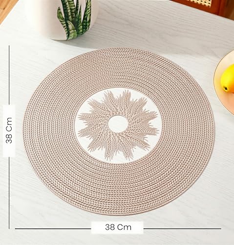 Image of Yellow Weaves 2 Pcs PVC Hollow Woven Design Table Placemat, Dining Table Mat, Anti-Skid, Washable, Dining, Kitchen, Restaurant Table Set Easy to Clean, Durable (Hollow Rose Gold)