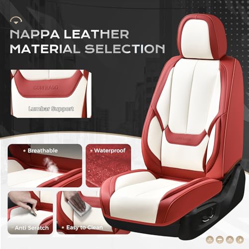 Image of Coverado Car Seat Covers Full Set, Car Seat Protector Waterproof, Nappa Leather Car Seat Cushion, Seat Covers for Cars, Front Seats and Back Universal Fit for Most Cars