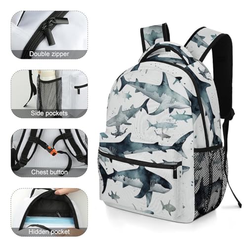 Shark Print Student School Backpack 17inch Backpack Cool Kids Backpack BookBags for Boy4