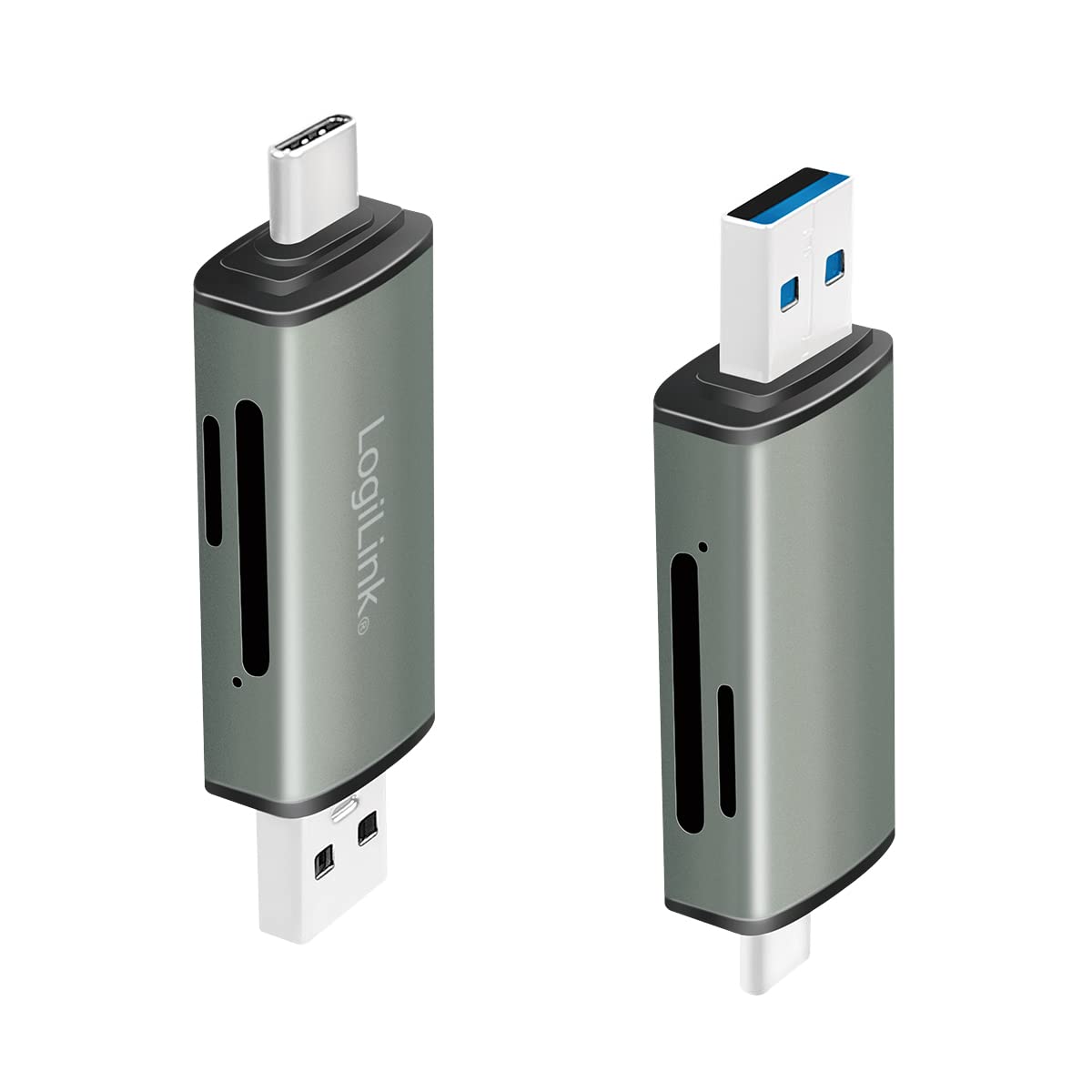 LogiLink CR0043 - USB 3.2 (Gen1) czytnik kart SD i microSD w aluminiowej obudowie, do kart pamięci do 2 TB, złącze przez USB-A lub USB-C