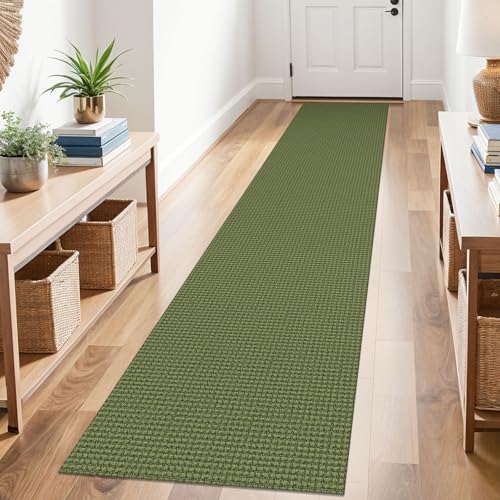 KOZYFLY Runners for Hallways 2x10 ft Washable Kitchen Runner Non Slip Rubber Backed Hallway Rugs Cotton Entryway Runner Rug Floor Carpet for Indoor Hall, Backdoor, Kitchen, Olive Green/Earthy Green