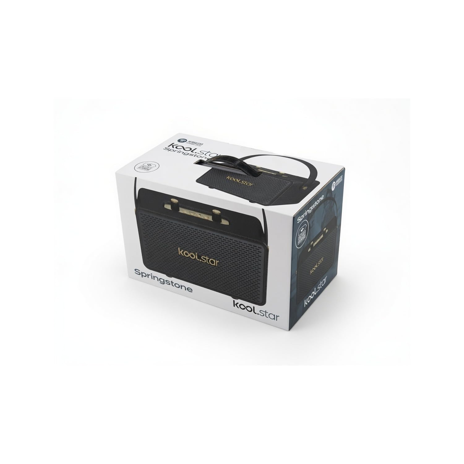 Springstone Enceinte Bluetooth 5.3 Vintage 2x25W TWS USB TF AUX Finition Similicuir Noir Or