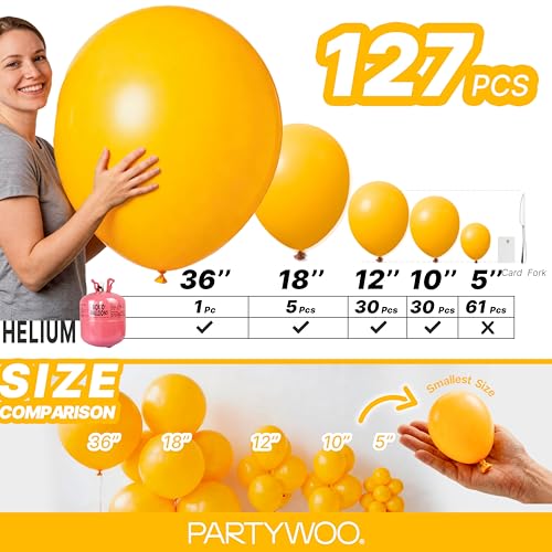 Image of PartyWoo Mustard Yellow Balloons 127pcs Different Sizes of 36 18 12 10 5 Inch Yellow Fall Balloon Arch Kit for Birthday Engagement Baby Shower Bee Sunflower Little Cutie Party Decorations Yellow-Y10