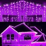 ソーラー LED イルミネーション つらら 防水 クリスマスライト パープル 屋外/室内用 【8モード・タイマー・リモコン調光・メモリー機能】 ベランダ 窓飾り キャンプ ガーデン パーティー 誕生日 結婚式 クリスマス 電飾 装飾ライト