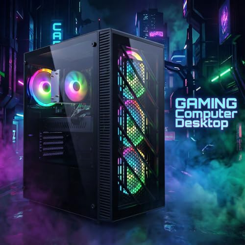 Image of STGAubron Gaming PC Computer Desktop, Intel Core i7 up to 3.9G, Radeon RX 590 8G, 32GB RAM, 1TB SSD, WiFi 6, BT 5.0, RGB Fan x4, Windows 11 Home